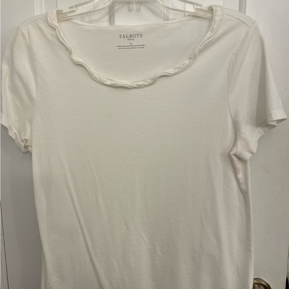 Talbots Petites Ruffled Collar White Top